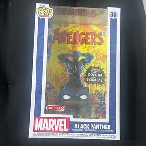 Marvel Black Panther Collectible Figure with Red and Yellow Comic Art